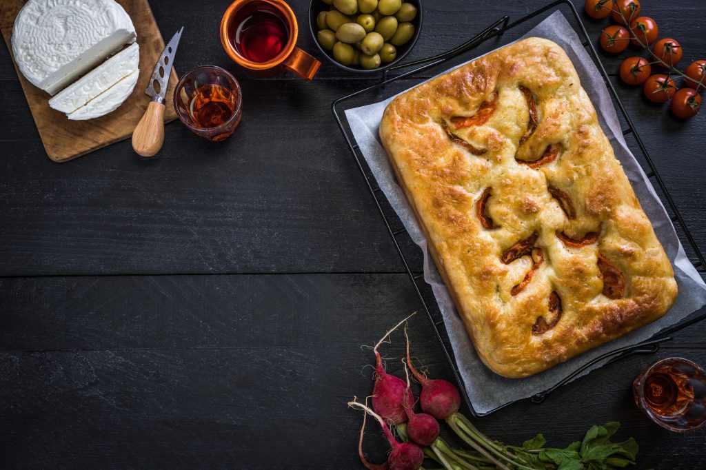 FOCACCIA WITH TOMATO AND GOAT CHEESE Mills of Crete Vero Cretan