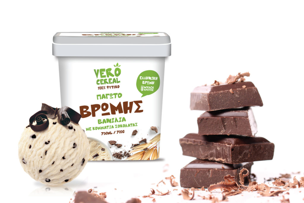 Vanilla oat ice cream with chocolate pieces Mills of Crete Vero