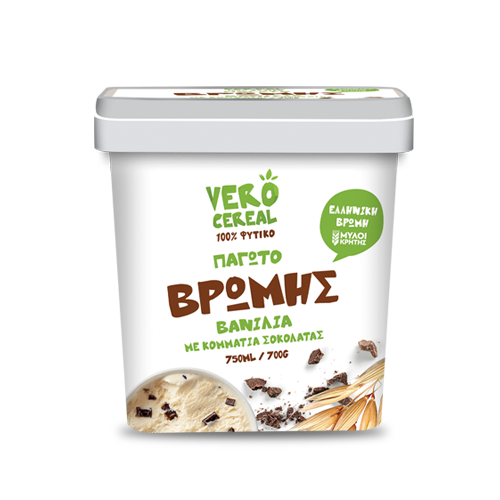 Vanilla oat ice cream with chocolate pieces Mills of Crete Vero